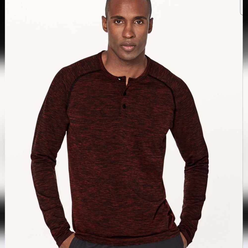 Lululemon Metal Vent Tech Long Sleeve Henley Shirt Oxblood / Black L